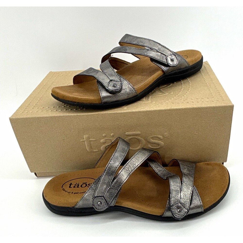 Taos Pewter Strappy Sandals Hook & Loop Adjustable Strap Women’s US 9 M